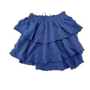 Aerie Blue Tiered Ruffled Mini Skirt‎ Smocked Waist Distressed Casual Size Small